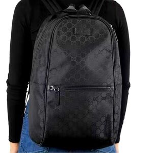 GUCCI GG Monogram Nylon & Leather Backpack in black